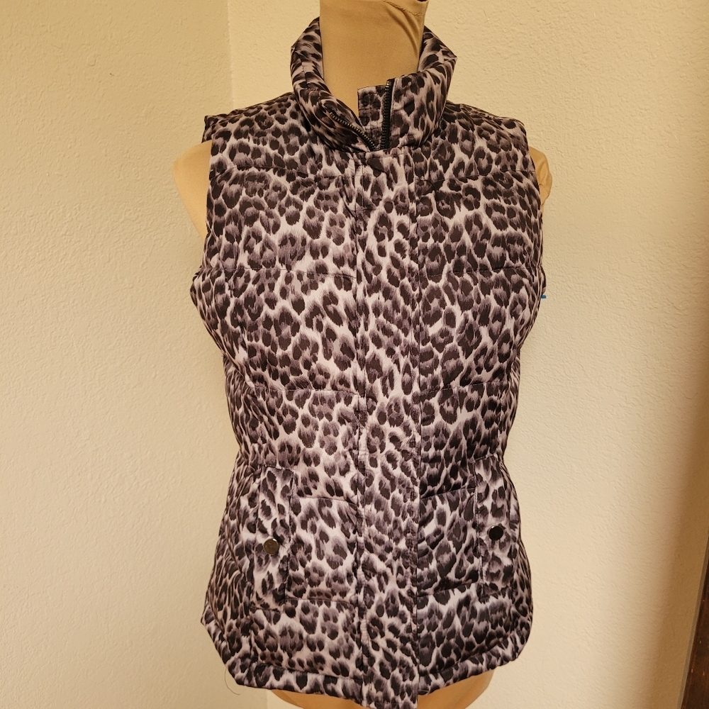 Charter Club Leopard Print Sleeveless Puffer Vest - Black & White